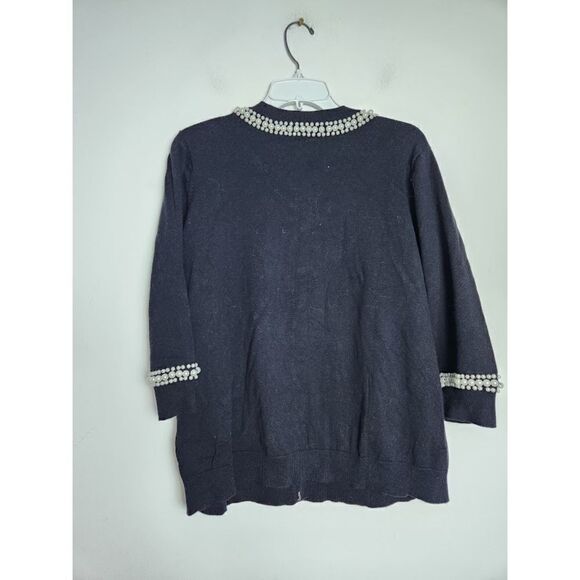 NWOT Linea by Louis Dell'Olio Black w/ White Pearls Cotton Button Up Cardigan 1X - Picture 6 of 8